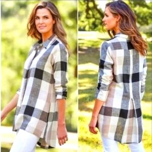Soft Surroundings Size S Carreaux Linen Button Tunic Plaid Coastal‎ Grandma prep